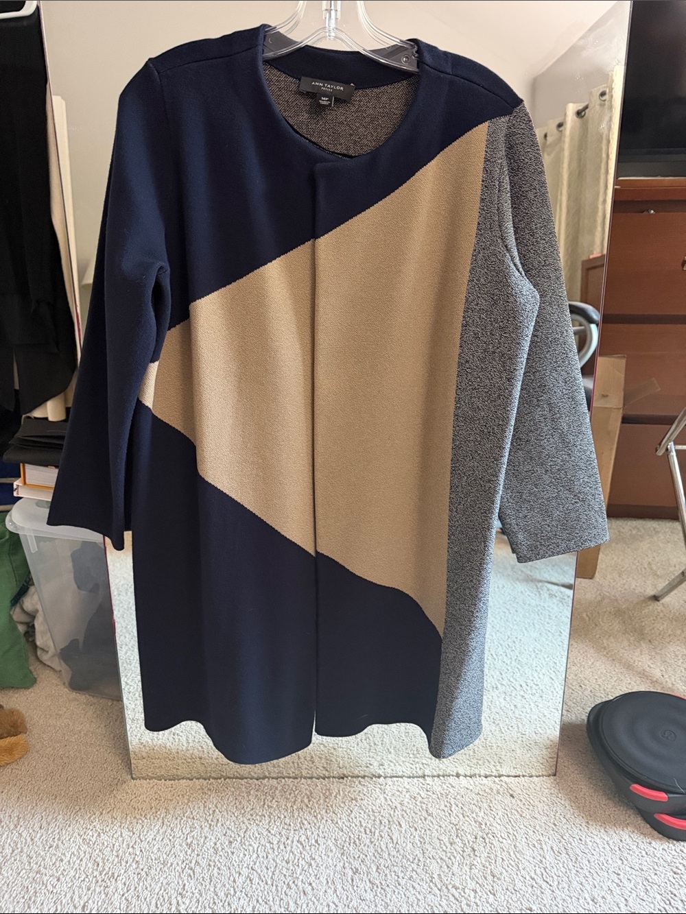 Petite Ann Taylor Navy Colorblock Open Front Cardigan Coat